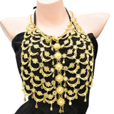 Indian Metal Hollow Flower Pearl Statement Necklace