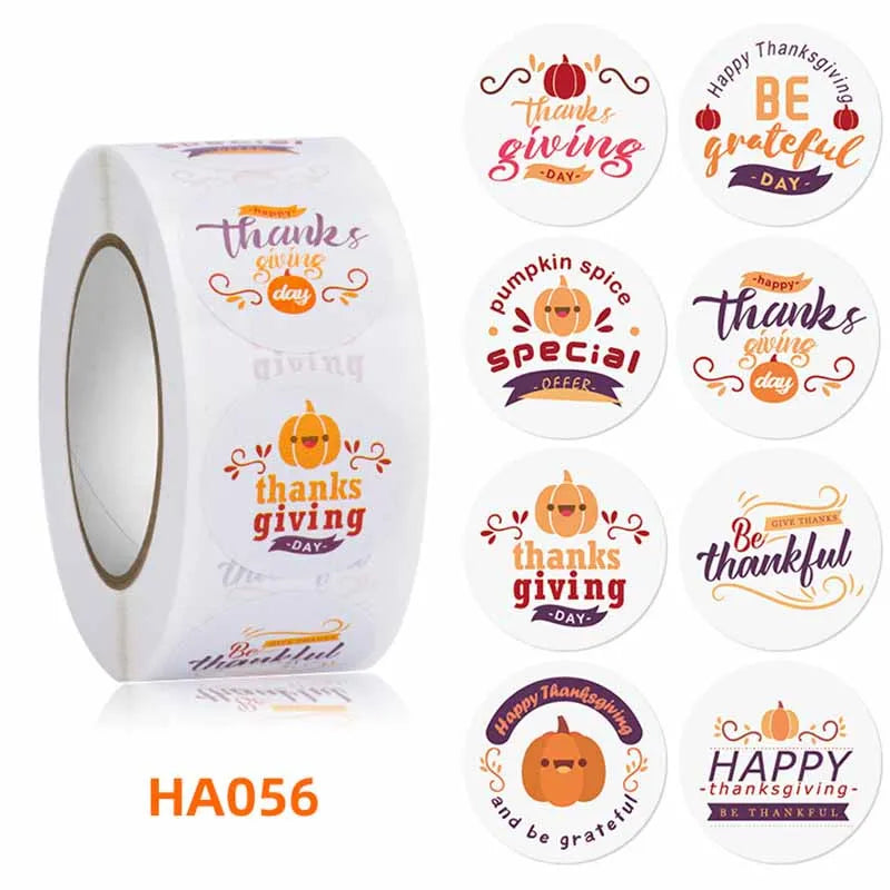 500pcs Thanksgiving Stickers Pumpkin Be Grateful Candy Seal Label Deco
