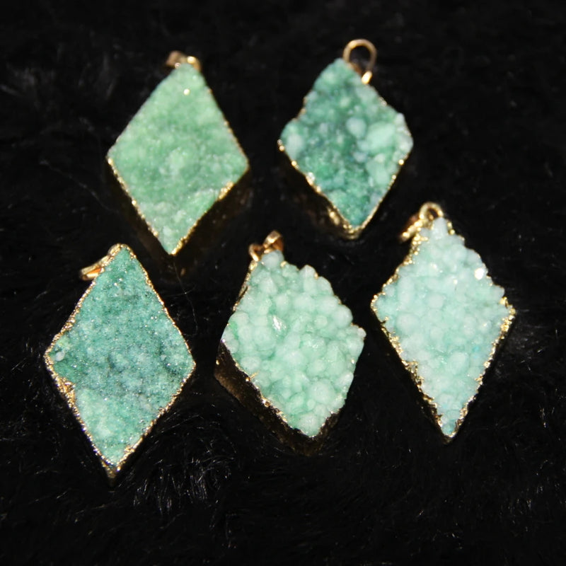 Green Druzy Stone Drusy Quartz Drop Pendant Cross Necklace - 4pcs/lot
