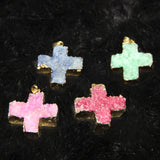 Plated Druzy Stone Drusy Quartz Pendant Cross Necklace Pendant