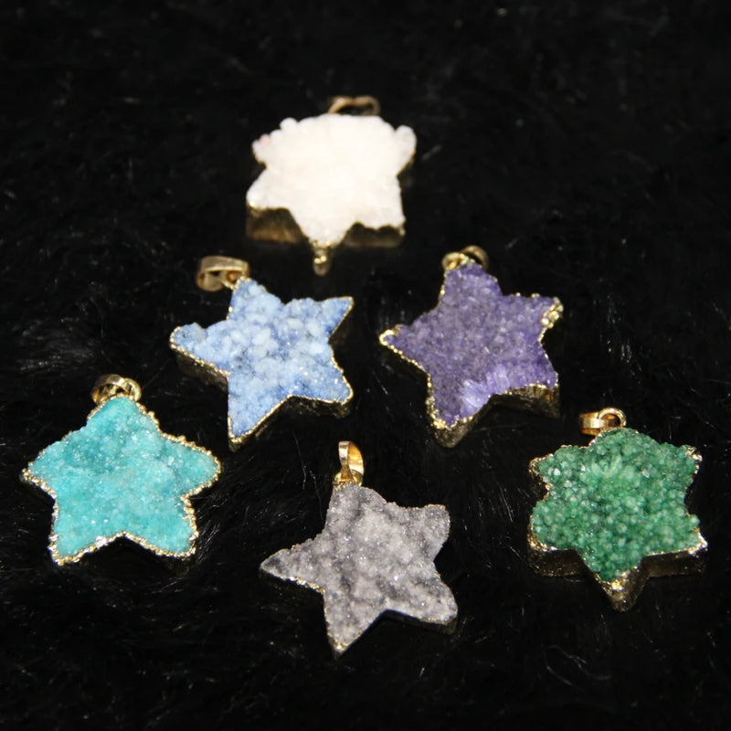 6Colors Druzy Stone Drusy Quartz Stars Necklace Pendant 4pcs/lot