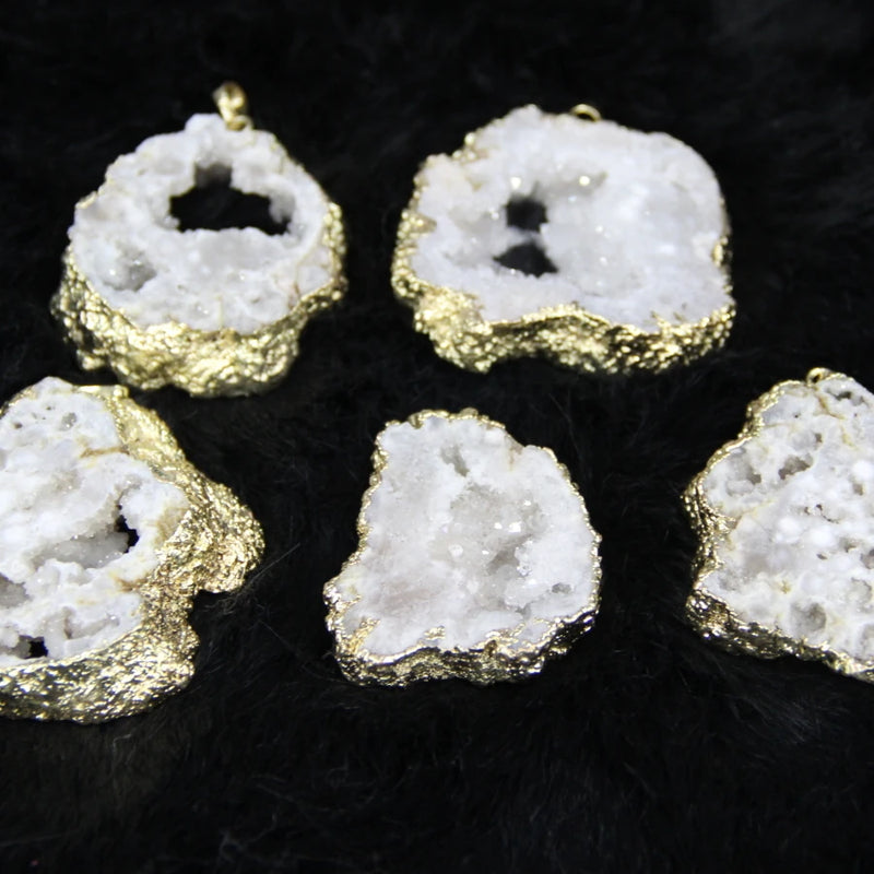 Plated Druzy Drusy Stone Quartz Drop Pendant Beads Cross Necklace 4pcs/lot