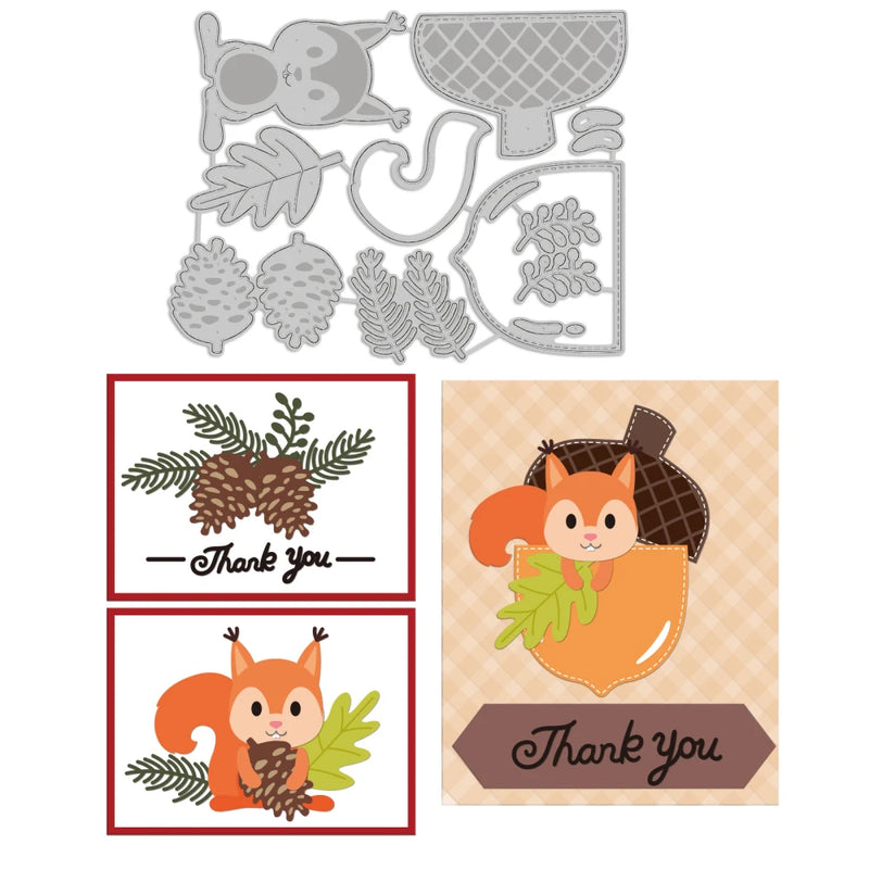 Thanksgiving Metal Die Cuts Pine Cones Embossing Template Mould Squirrel