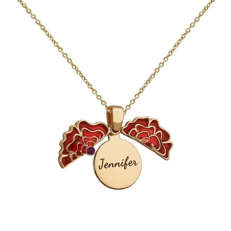 Red Flower Diamond Pendant Name Necklace Gift