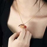 Red Flower Diamond Pendant Name Necklace Gift