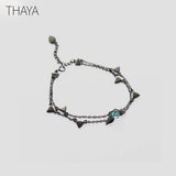 925 Silver Thorns Rose Bracelet Crystal Flower Chain Link Bracelet for Women
