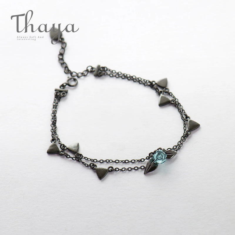 925 Silver Thorns Rose Bracelet Crystal Flower Chain Link Bracelet for Women