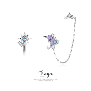 925 Silver Unicorn Clip Earrings Crystal Drops