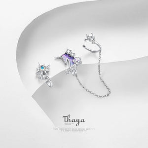 925 Silver Unicorn Clip Earrings Crystal Drops