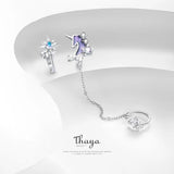 925 Silver Unicorn Clip Earrings Crystal Drops