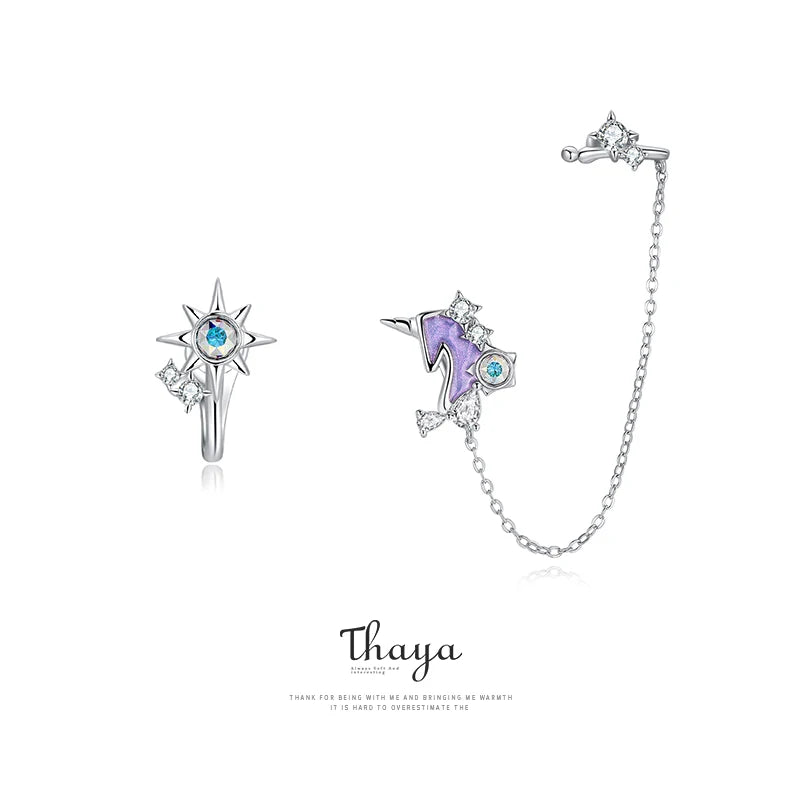 925 Silver Unicorn Clip Earrings Crystal Drops
