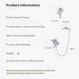 925 Silver Unicorn Clip Earrings Crystal Drops