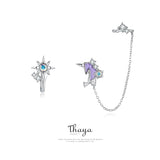925 Silver Unicorn Clip Earrings Crystal Drops