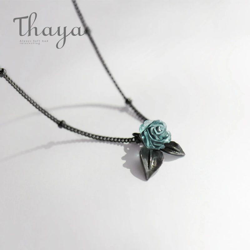 S925 Silver Rose Flower Crystal Pendant Necklace for Women