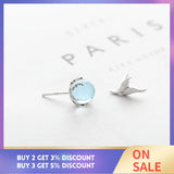 Mermaid Bubble Studs Earrings Crystal Seaweed Fish Tail S925 Silver