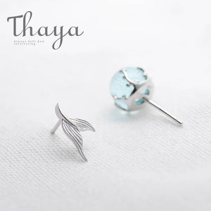 Mermaid Bubble Studs Earrings Crystal Seaweed Fish Tail S925 Silver