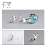 Mermaid Bubble Studs Earrings Crystal Seaweed Fish Tail S925 Silver