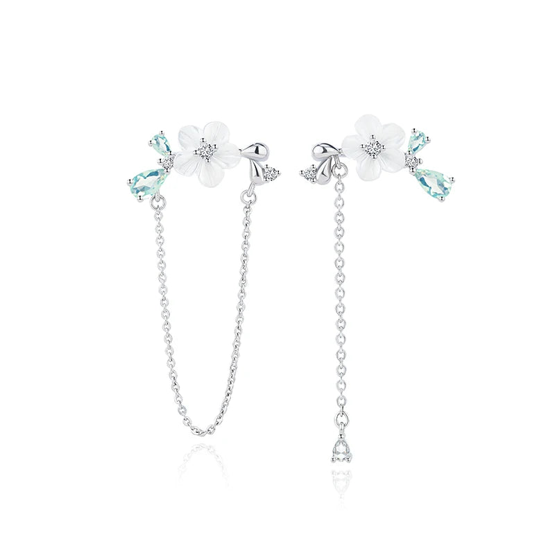 Silver Studs Earring Chain Shell Flower Dangle High Women Earring