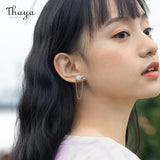 Silver Studs Earring Chain Shell Flower Dangle High Women Earring