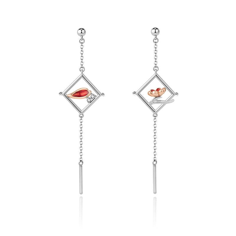 Silver-plated Plum Blossom Red Drip Stud Earrings