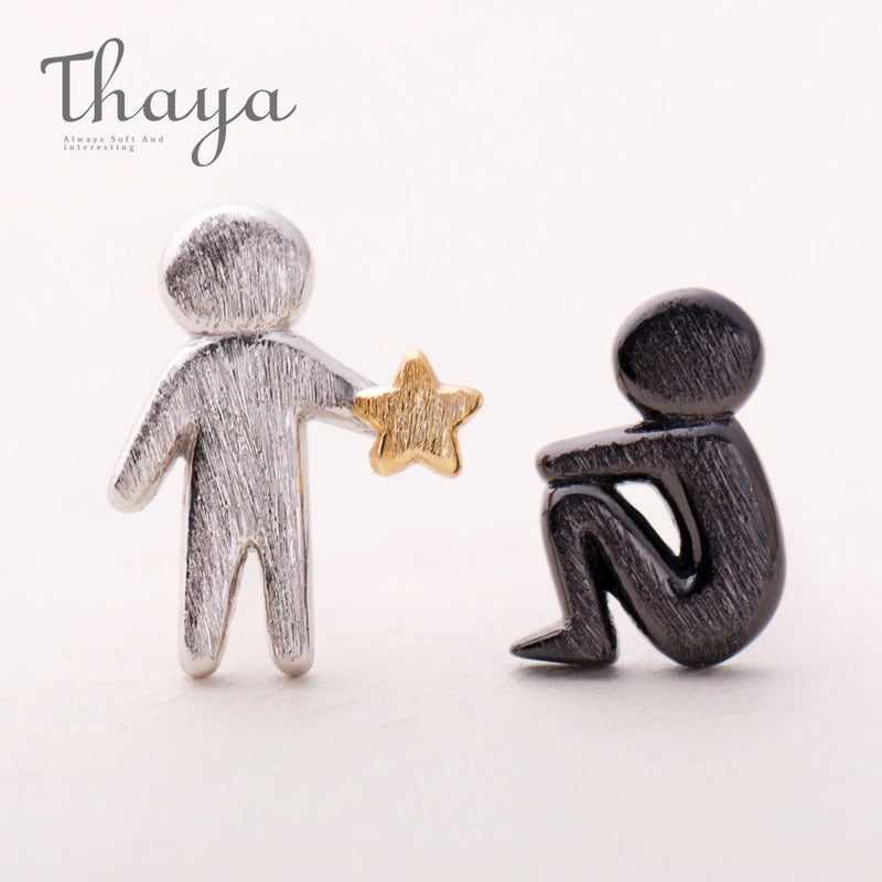 Stars for You Stud Earrings s925 Silver Asymmetry Figure Earring