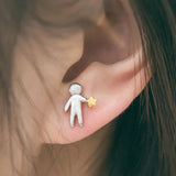 Stars for You Stud Earrings s925 Silver Asymmetry Figure Earring