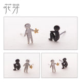 Stars for You Stud Earrings s925 Silver Asymmetry Figure Earring