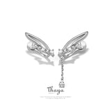 Silver 925 Crystal Wings Eardrop Clip On Earrings For Women Girl