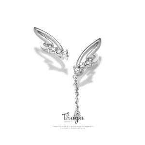 Silver 925 Crystal Wings Eardrop Clip On Earrings For Women Girl