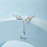 Silver 925 Crystal Wings Eardrop Clip On Earrings For Women Girl