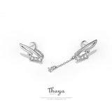 Silver 925 Crystal Wings Eardrop Clip On Earrings For Women Girl