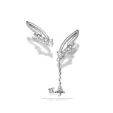 Silver 925 Crystal Wings Eardrop Clip On Earrings For Women Girl