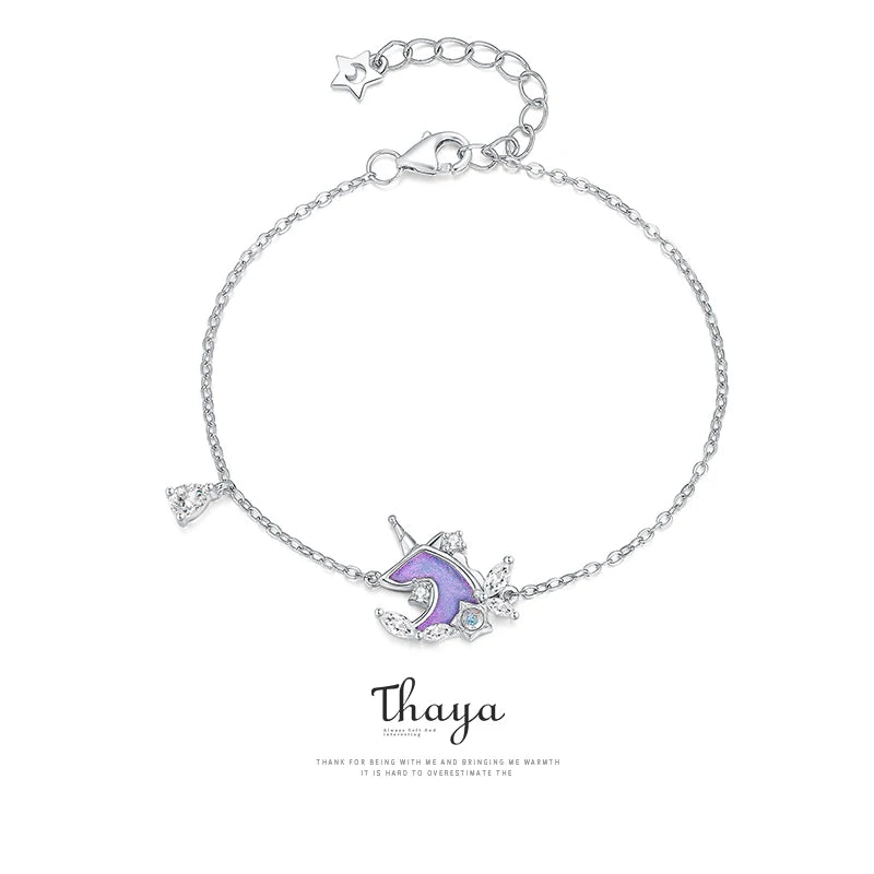 S925 Silver Unicorn Bracelet Crystal Drip oil For Women