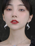 Silver Plated Fish Bone Stud Earrings for Women