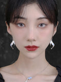 Silver Plated Fish Bone Stud Earrings for Women