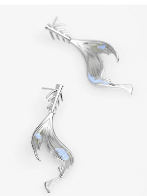 Silver Plated Fish Bone Stud Earrings for Women