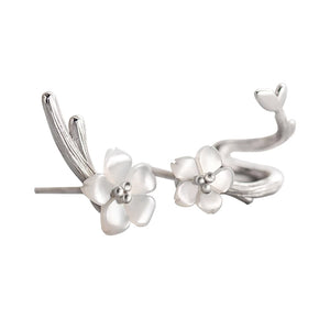 Cherry Silver Flower Round Cuff Earrings Fine Jewelry
