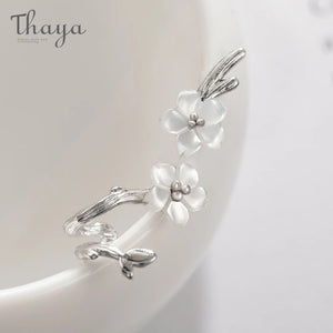Cherry Silver Flower Round Cuff Earrings Fine Jewelry