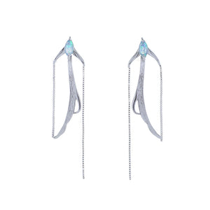Animal Dangle Earrings Silver Needles Opal Party Jewelry