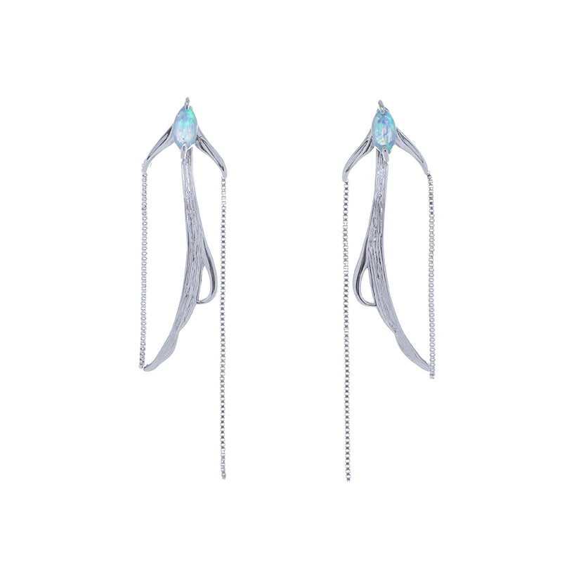 Animal Dangle Earrings Silver Needles Opal Party Jewelry