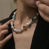 Baroque Pearl Crystal Necklace Chain Clavicle Accessory