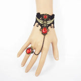 Gothic Skull Red Stones Lace Bracelet