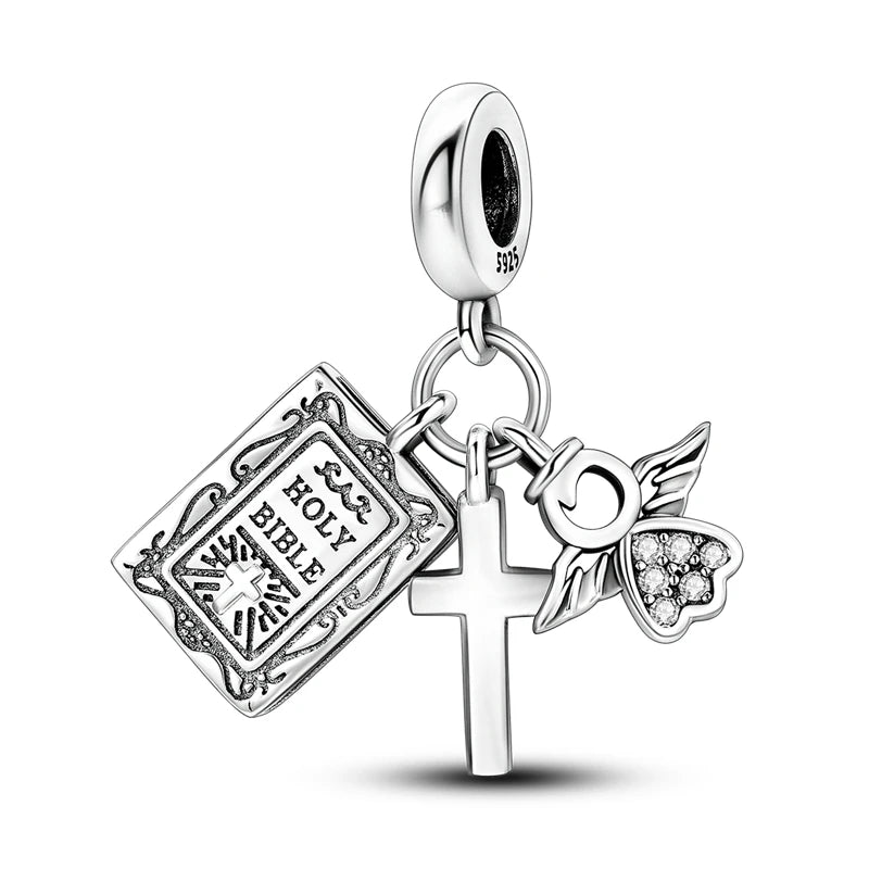 Holy Bible Cross Angel Charm Bracelet Necklace Pendant Silver Jewellery