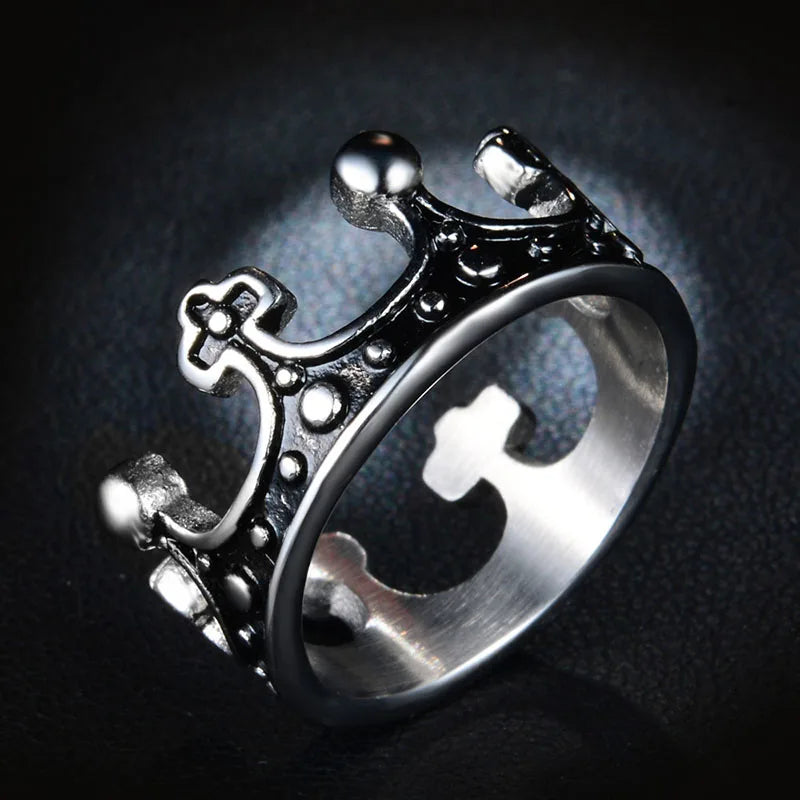 Men's Titanium Steel King Crown Ring Vintage Never Fade Rust Big Size 7-12