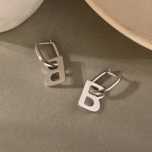 925 Silver Letter B Pendant Geometry Hoops Earrings