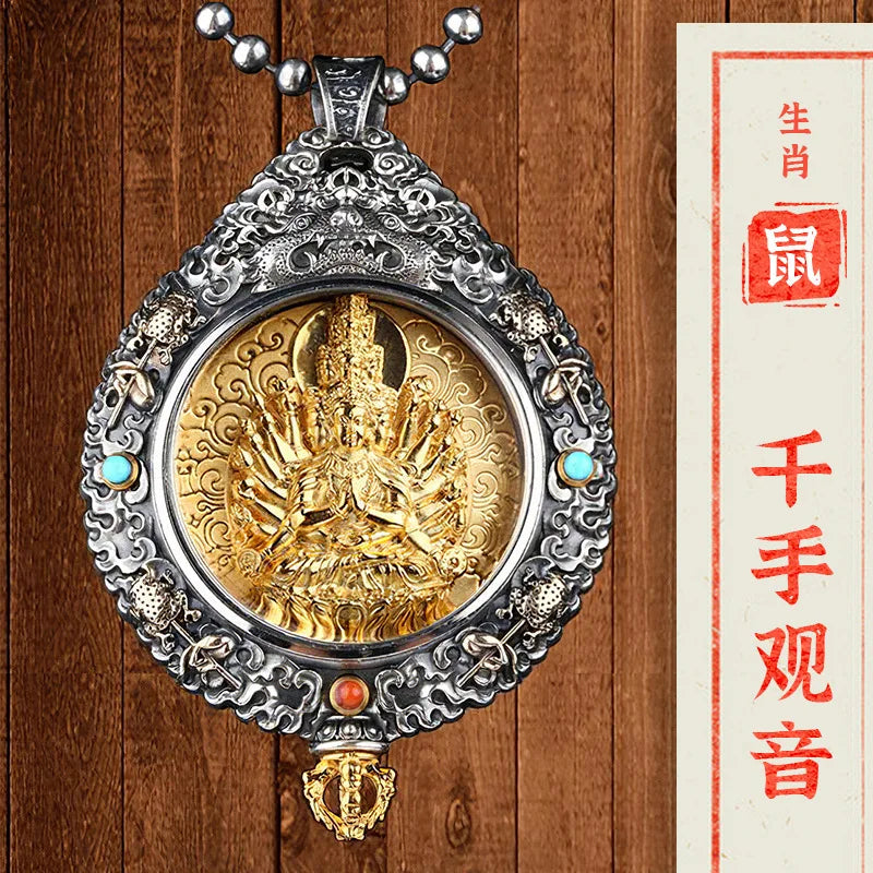 Life Buddha Thangka Pendant Rotate Men's Necklace