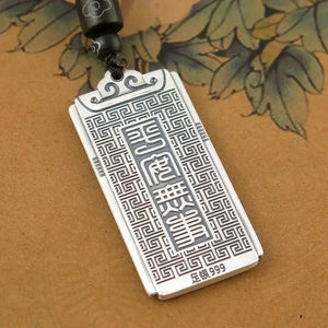 Chinese Style Amitabha Pendant Silver Necklace Amulet