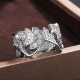 Vine Leaves Ladies Studded Zircon Rings