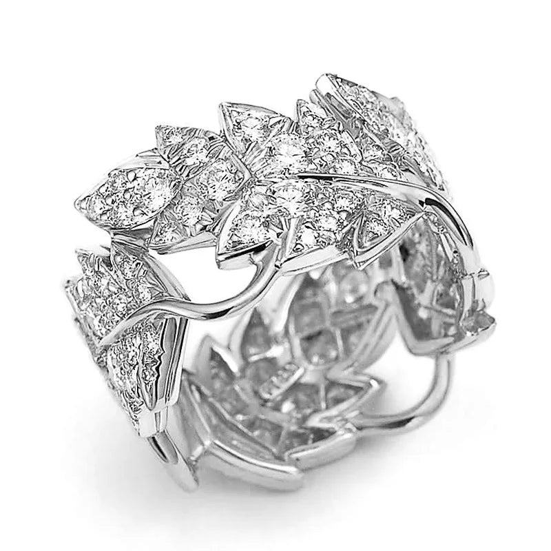 Vine Leaves Ladies Studded Zircon Rings