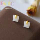 Gold-plated Hetian Jade Square Earrings